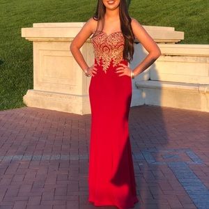 Mermaid gold lace formal prom dress